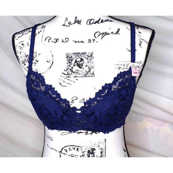 🆕ETAM Legende Underwire Demi Lace Bra 36C Navy Blue - Picture 5 of 8